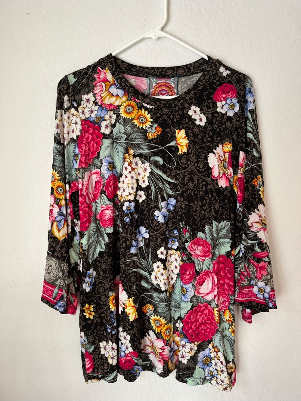 Johnny Was Sistine Bell Sleeve Floral Tunic Top Womens M